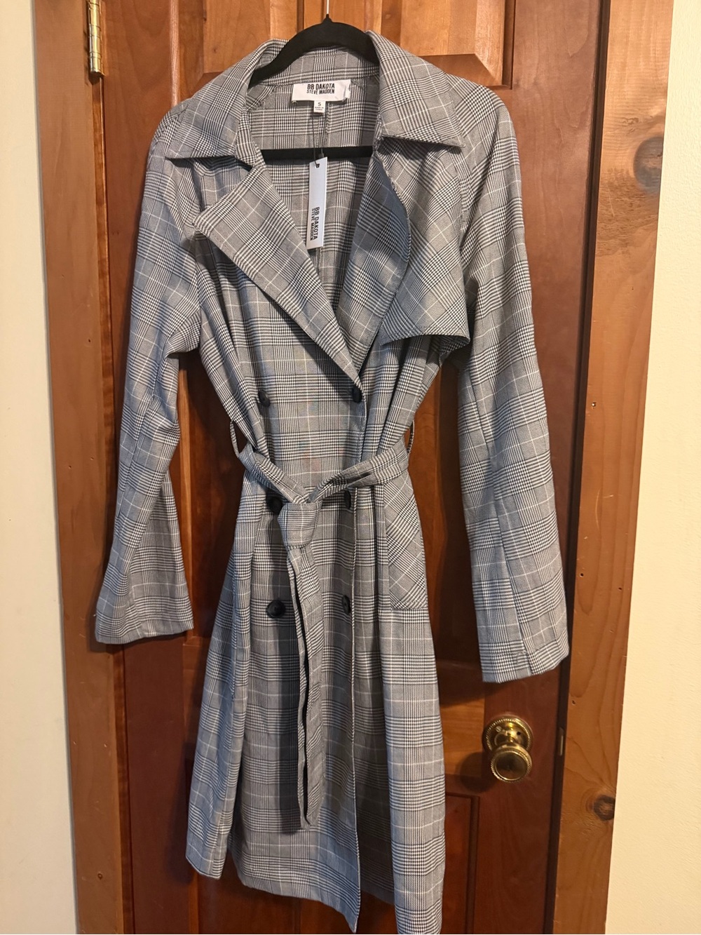 BB Dakota by Steve Madden Gray Plaid Belted Trench Dress